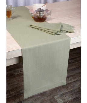Sage Green Linen Textured Table Runner - Mitered Corner