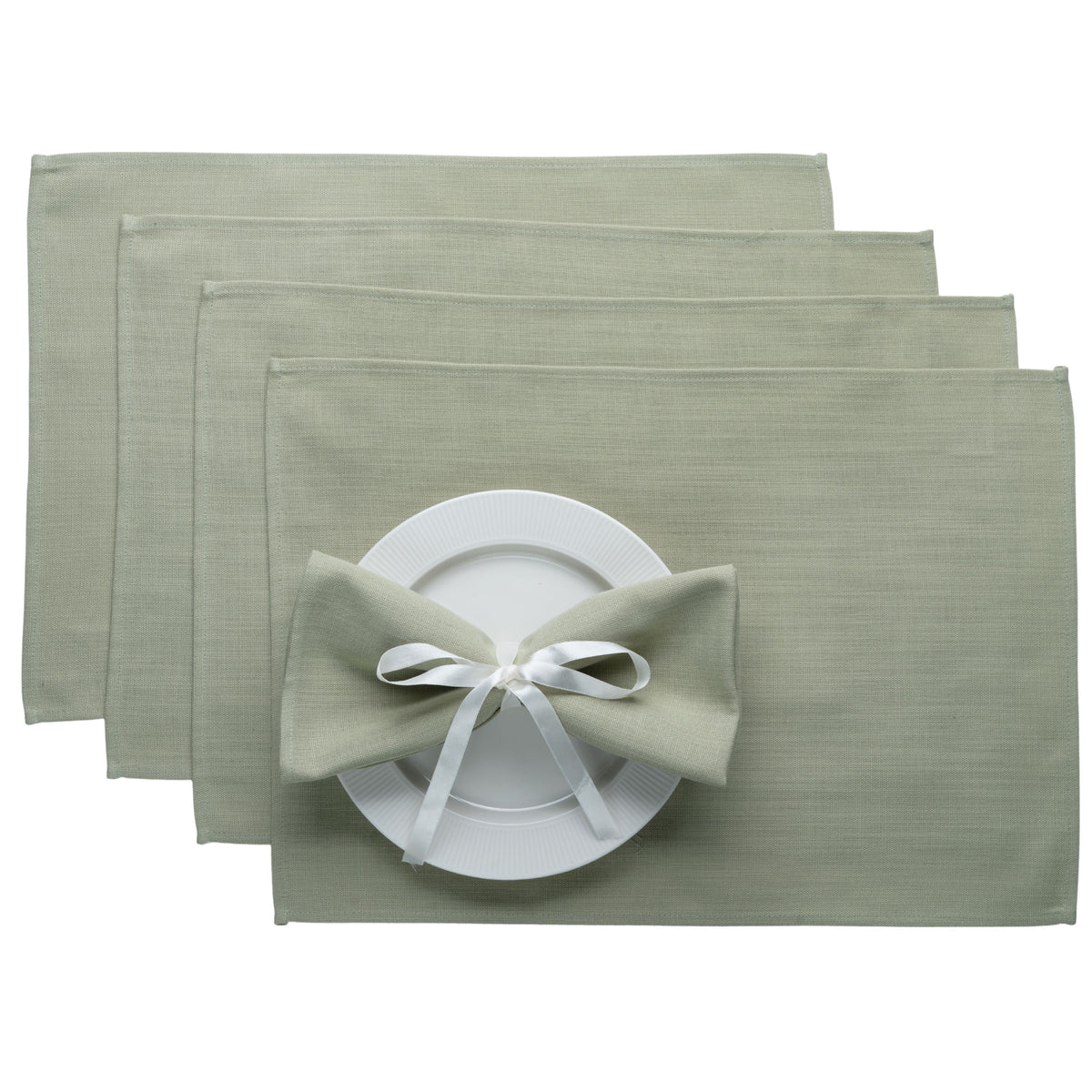 Sage Green Faux Linen Placemats 13 x 18 Inch Set of 4 - Plain