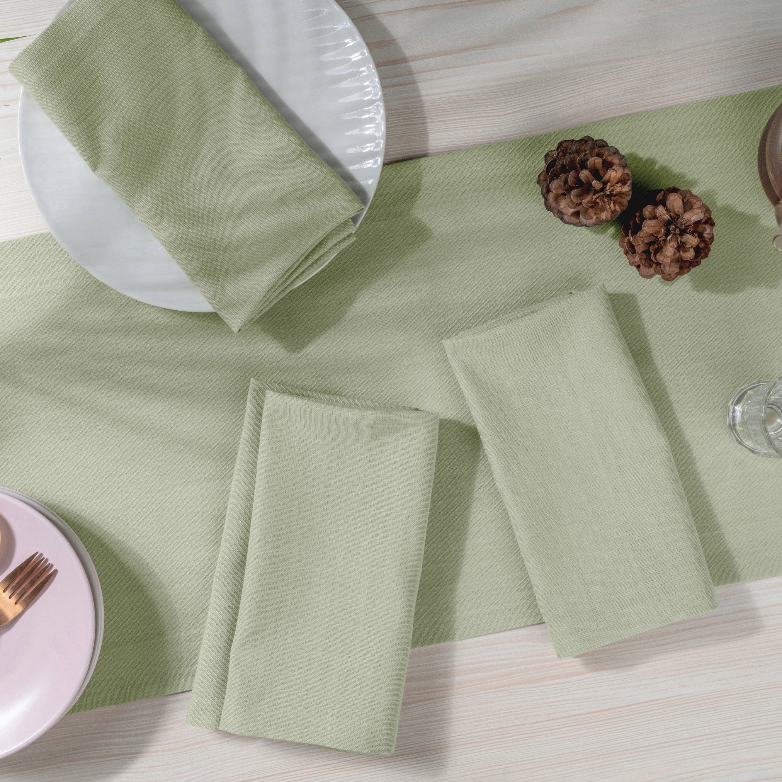 Sage Green Faux Linen Napkins, Mitered Corner, 20 x 20 inch, 4 pcs