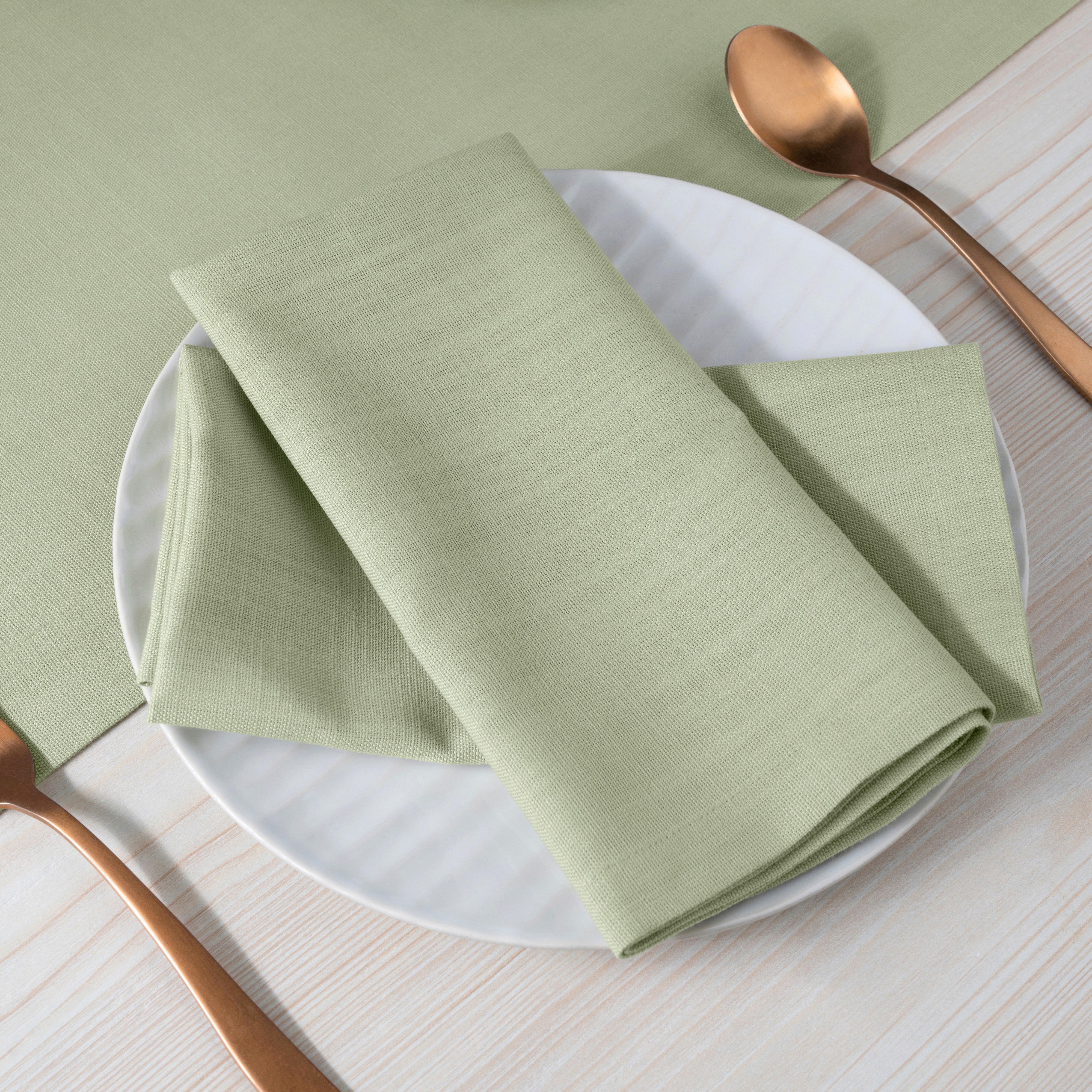 Sage Green Faux Linen Napkins, Mitered Corner, 20 x 20 inch, 4 pcs