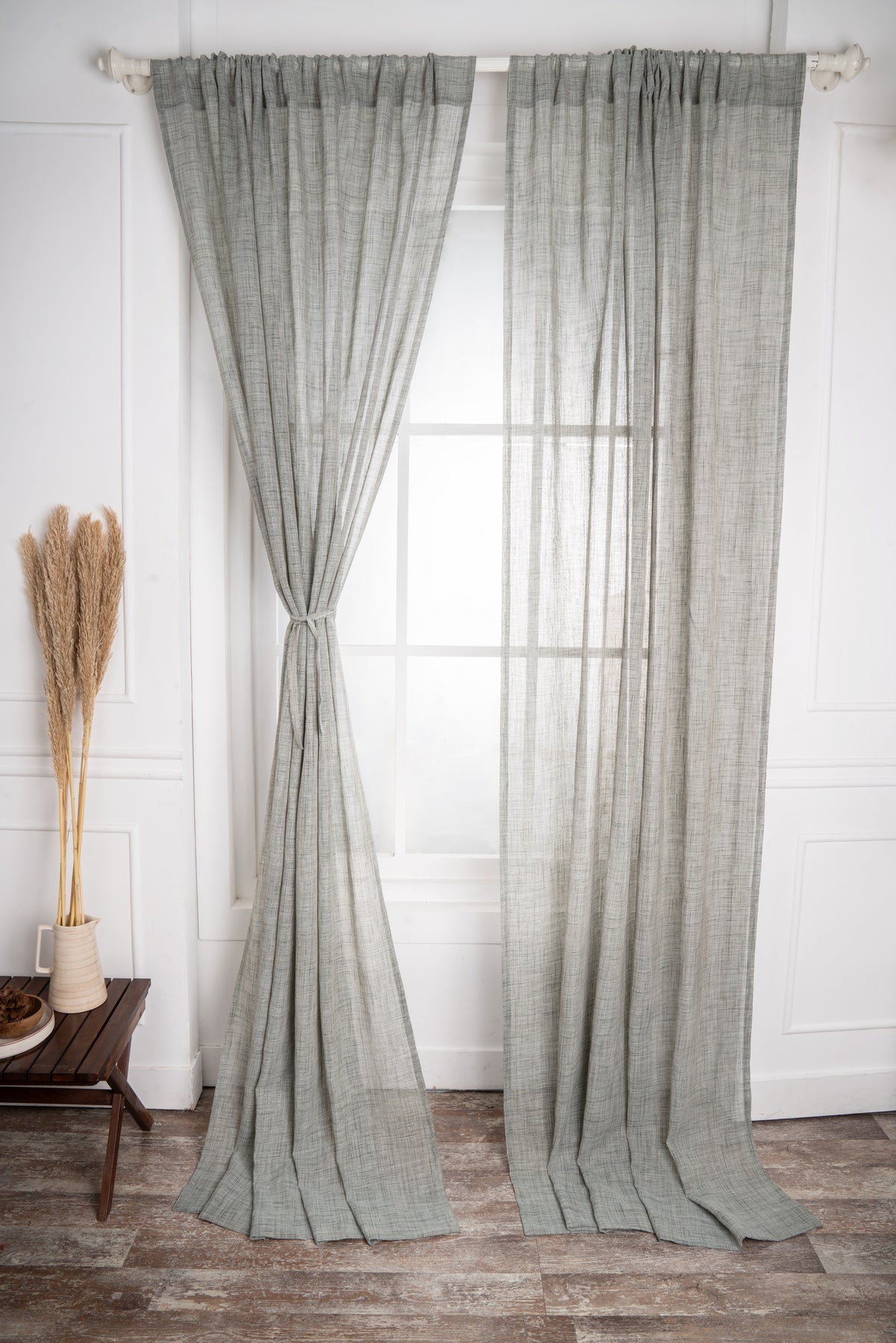 Sage Green Jute Textured Curtain | Set of 2 Panels