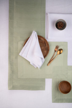 Sage Green Raw Silk Look Recycled Fabric Table Runner