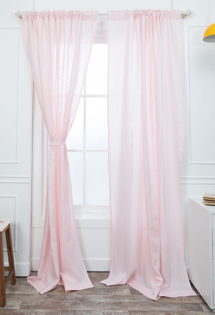 Pastel Pink Linen Curtain | Set of 2