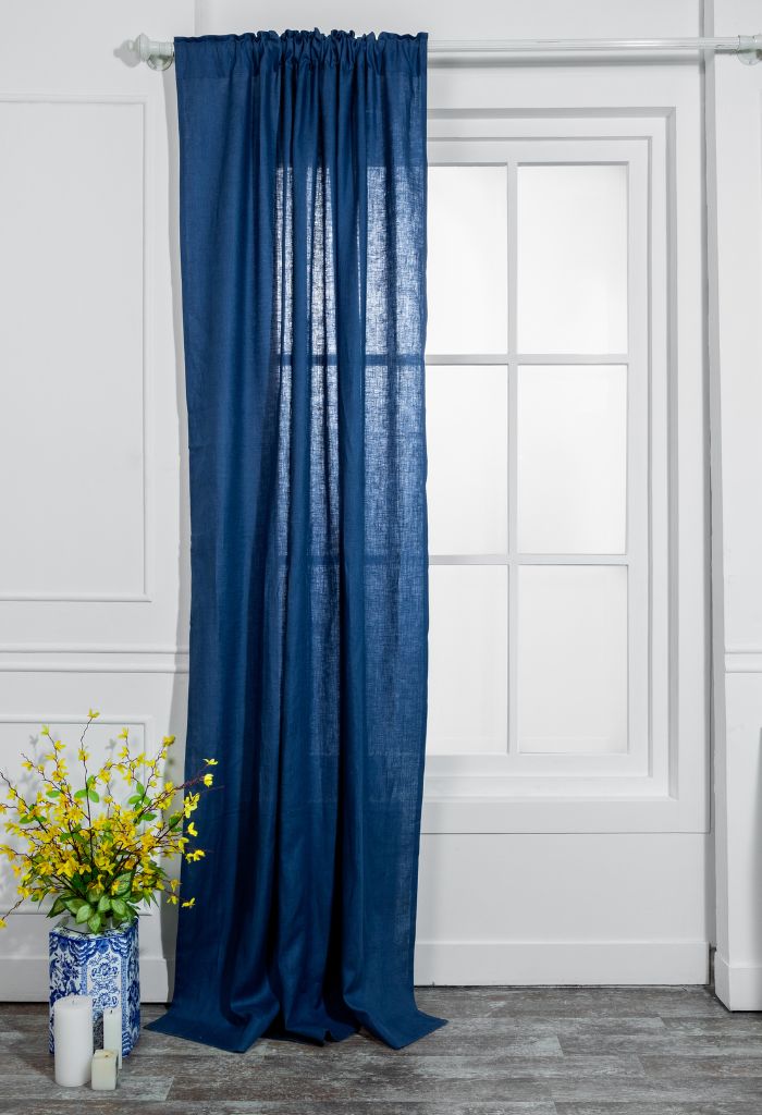 Navy Blue Linen Curtain | 1 Panel
