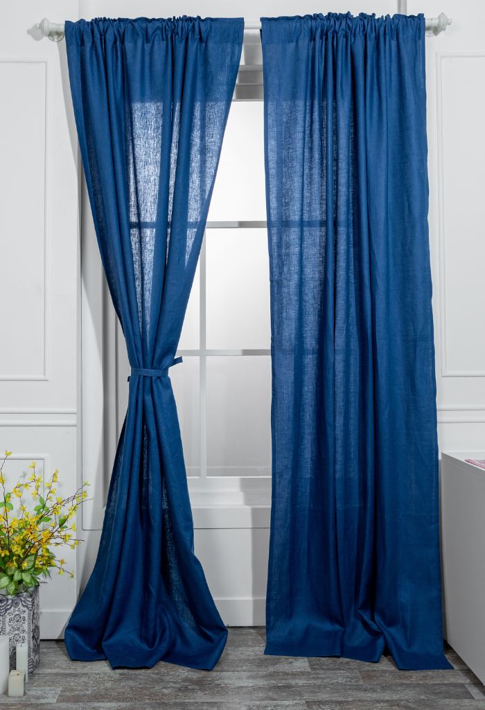 Navy Blue Linen Curtains Set of 2 - Luxe