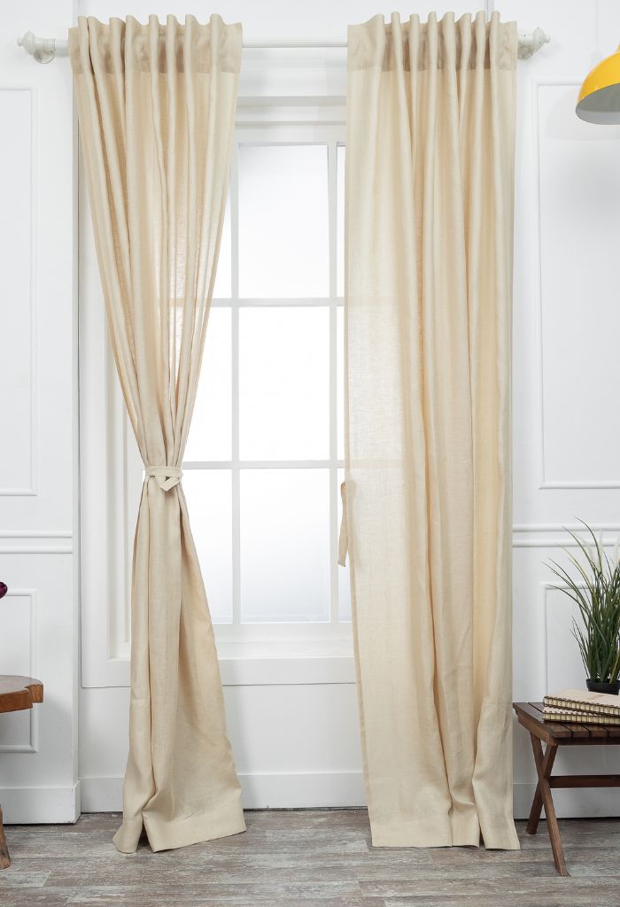 Beige Linen Rod Pocket Curtain, with Back Tab Hang - Handcrafted