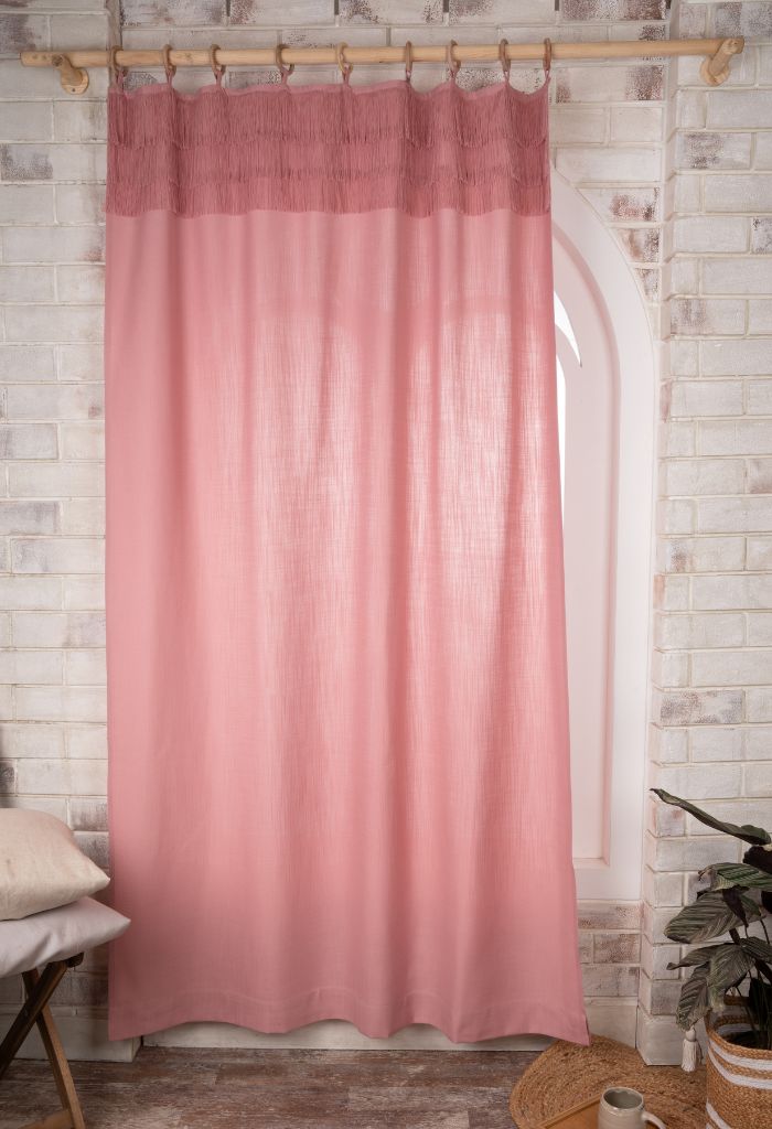 Dusty Pink Linen Look Three Layer Fringe Curtains | 1 Panel