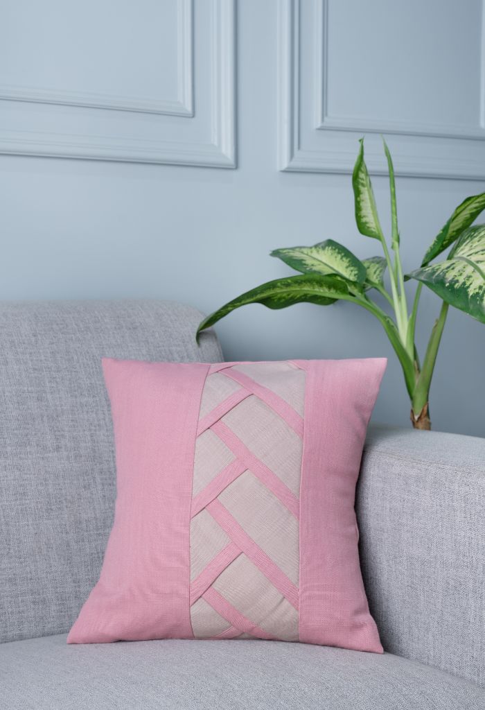 Dusty Pink and Beige Criss Cross Design Square Cushion Cover | Set of 4
