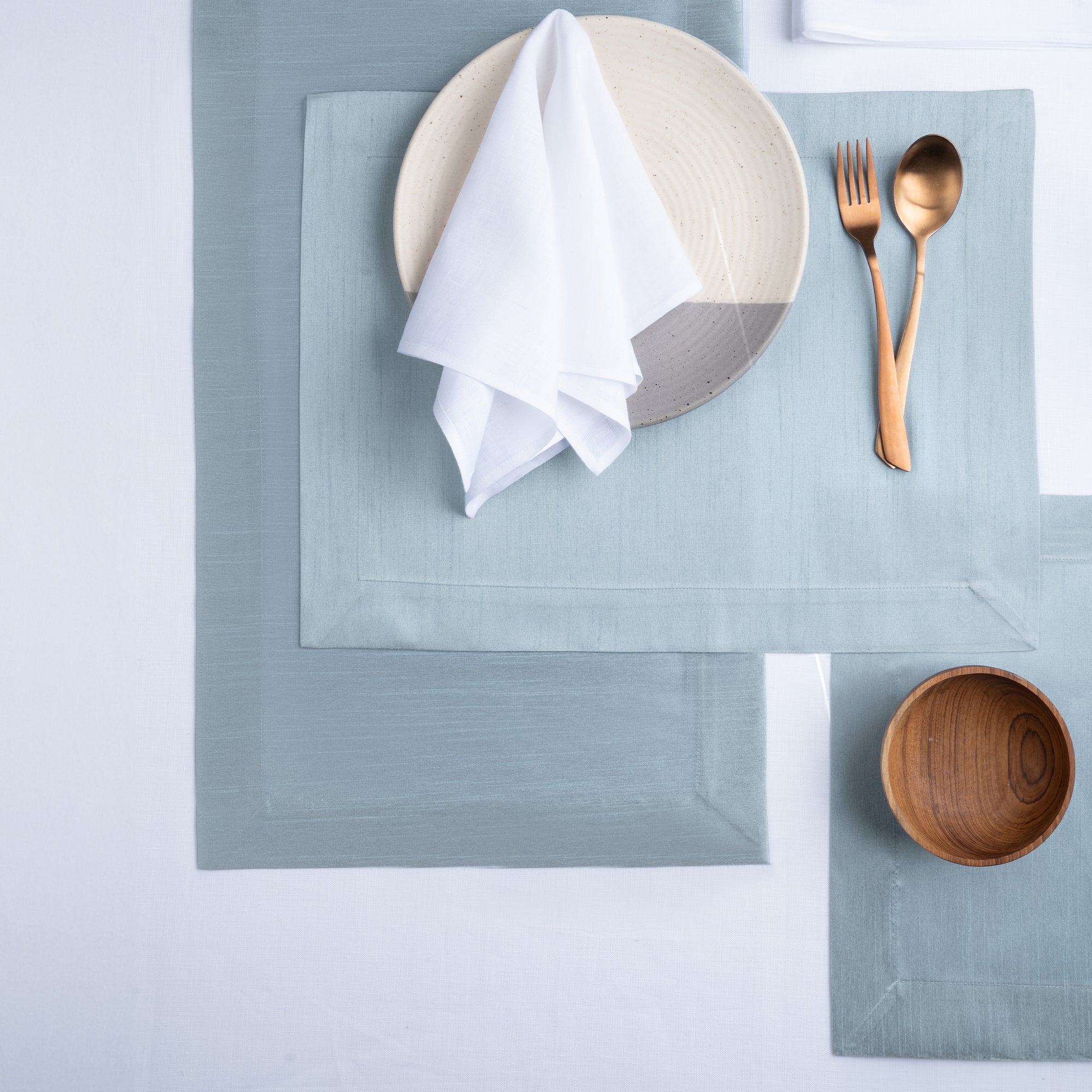 Silver Blue Table Runner, Vegan Silk, Mitered Corner