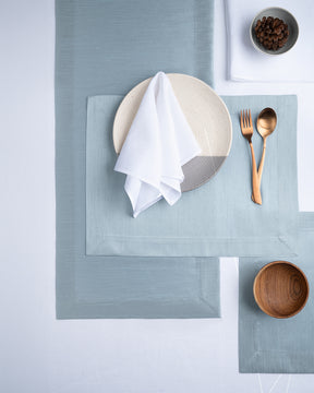 Silver Blue Silk Textured Table Runner - Mitered Corner