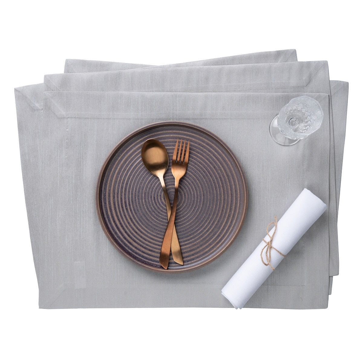 Silver Grey Vegan Silk Placemats, Mitered Corner, 14 x 19 inch, 4 pcs