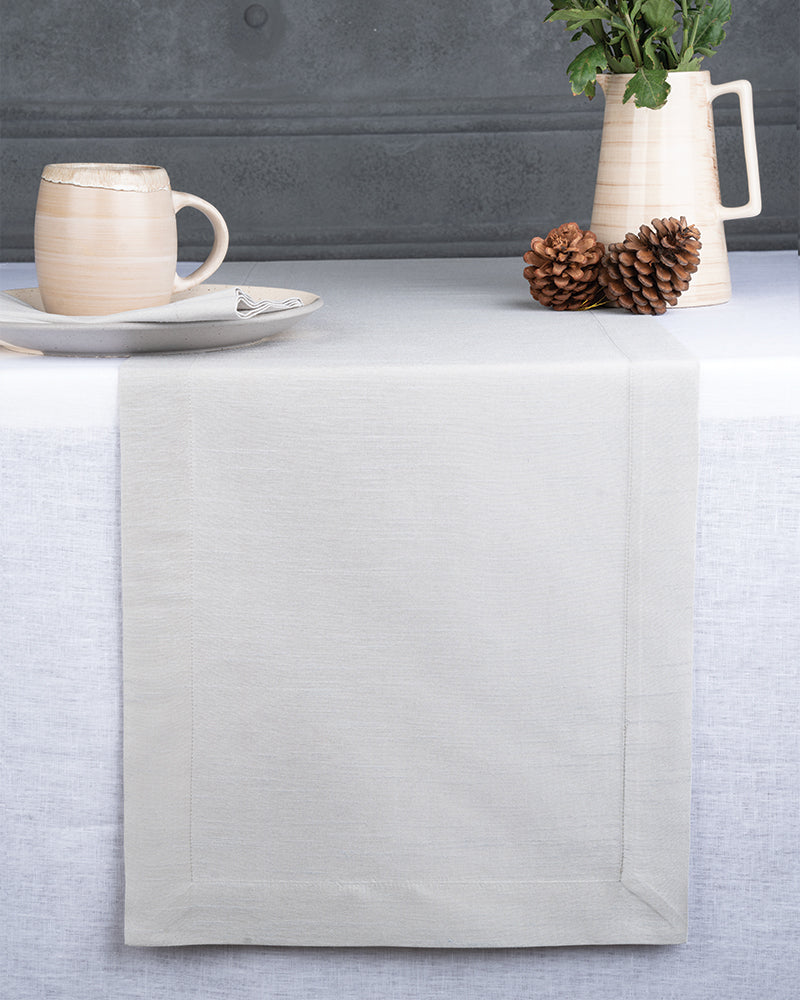 Silver Grey Silk Textured Table Runner - Mitered Corner