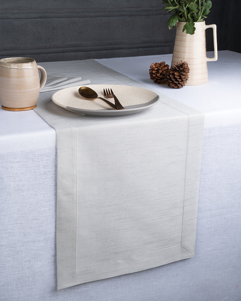 Silver Grey Silk Textured Table Runner - Mitered Corner