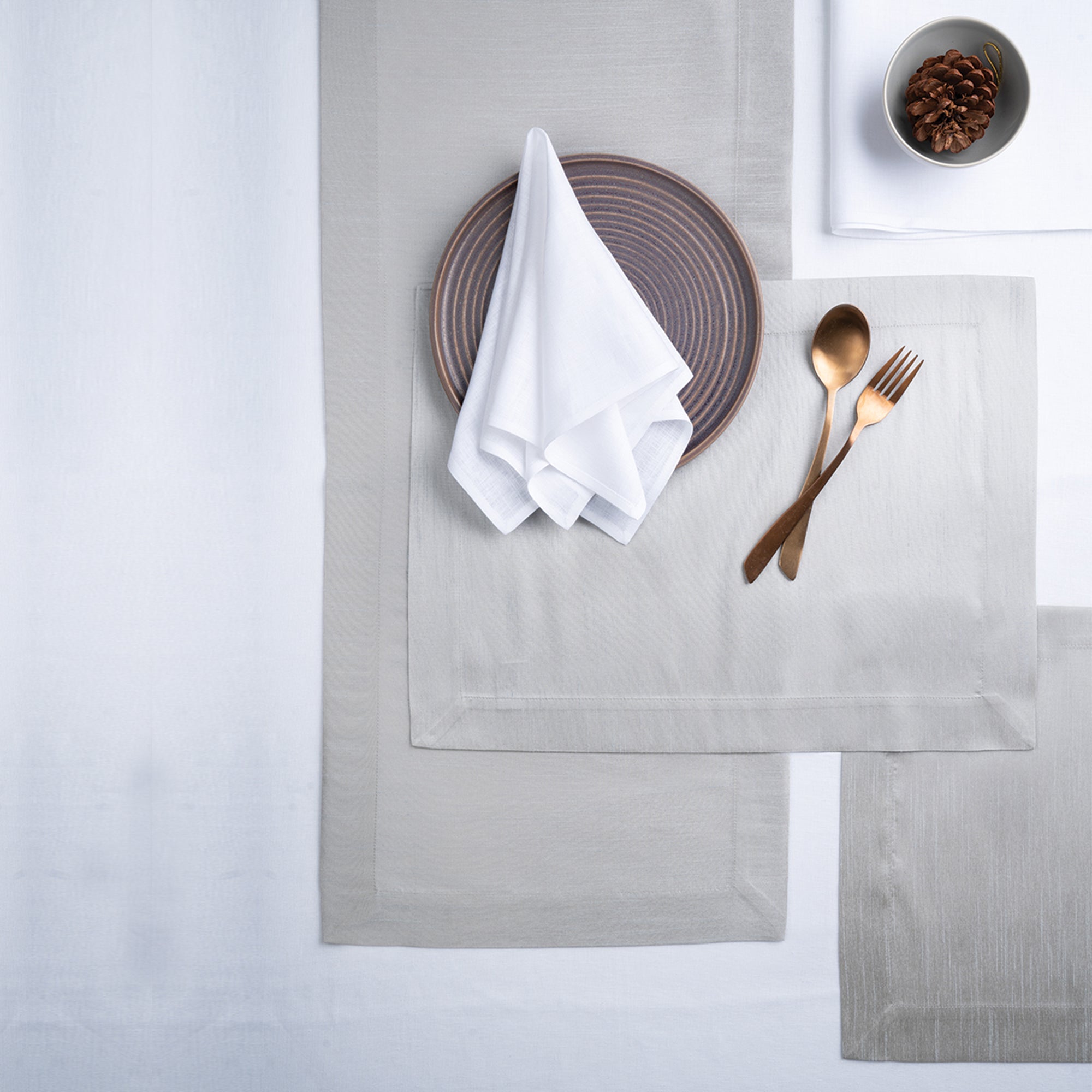 Silver Grey Table Runner, Vegan Silk, Mitered Corner