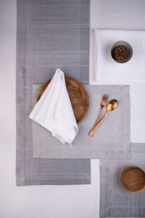 Steel Grey Raw Silk Look Recycled Fabric Table Runner