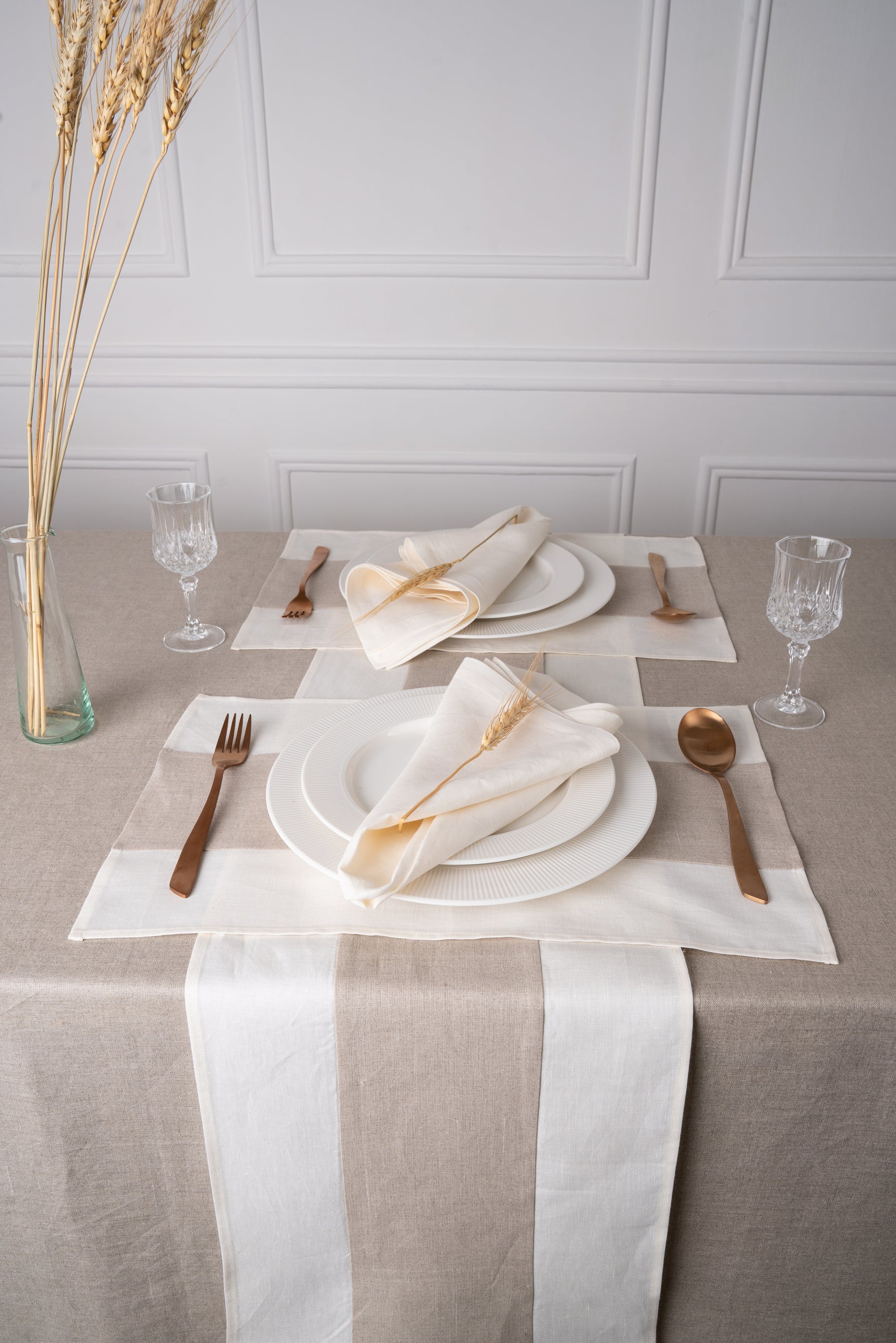 Splicing Linen Table Runner - Ivory and Natural