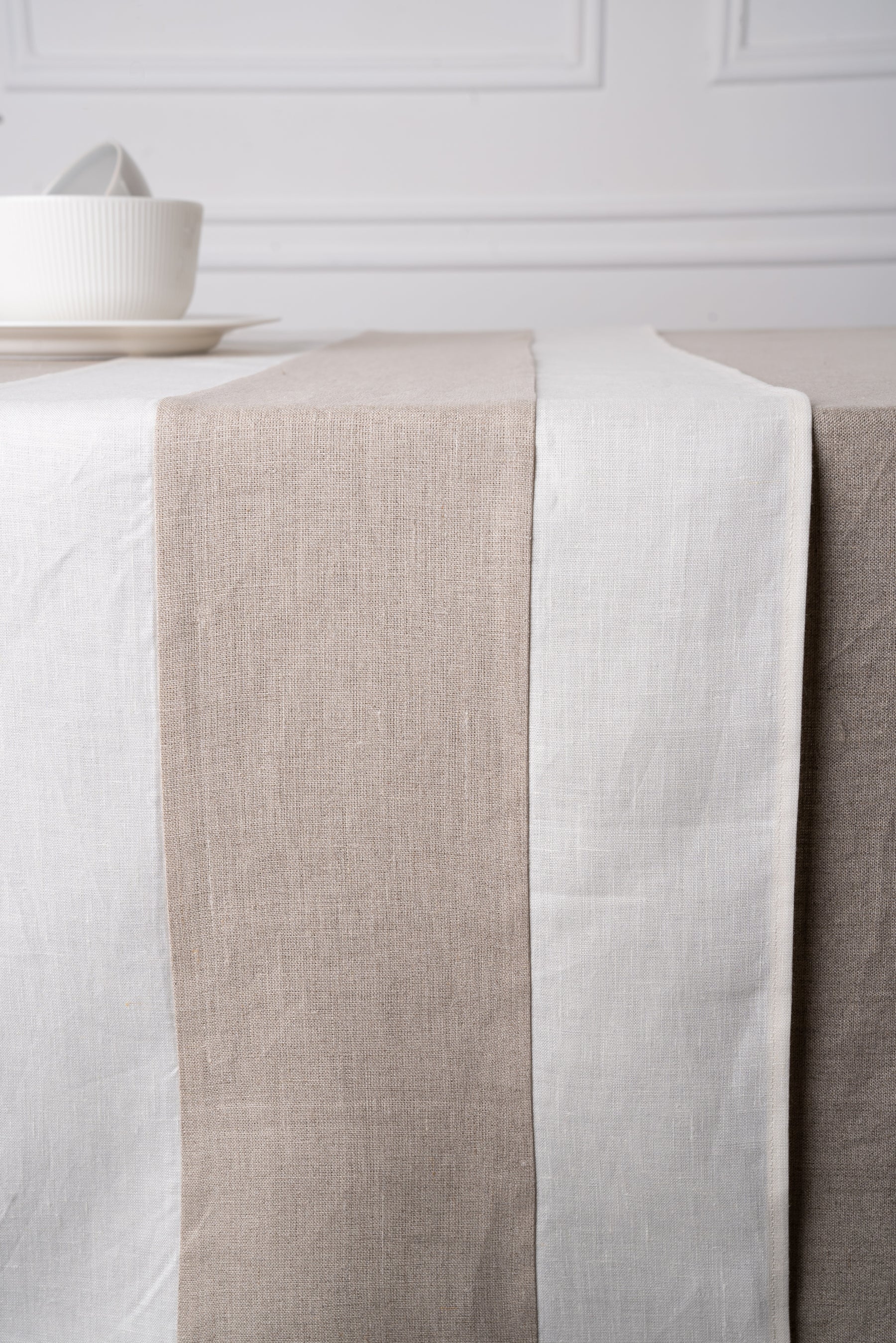 Splicing Linen Table Runner - Ivory and Natural
