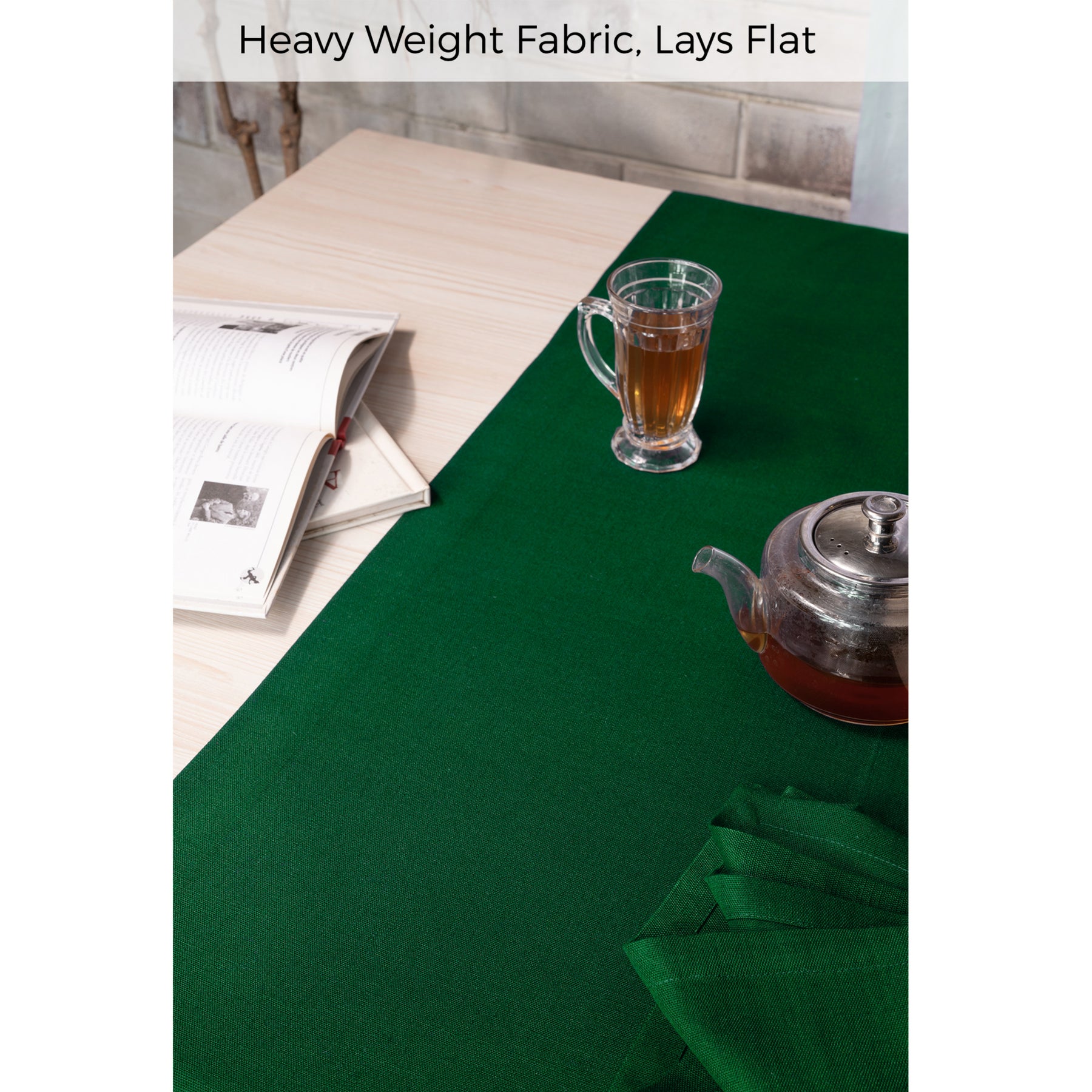 Eden Green Linen Look Recycled Fabric Mitered Corner Table Runner