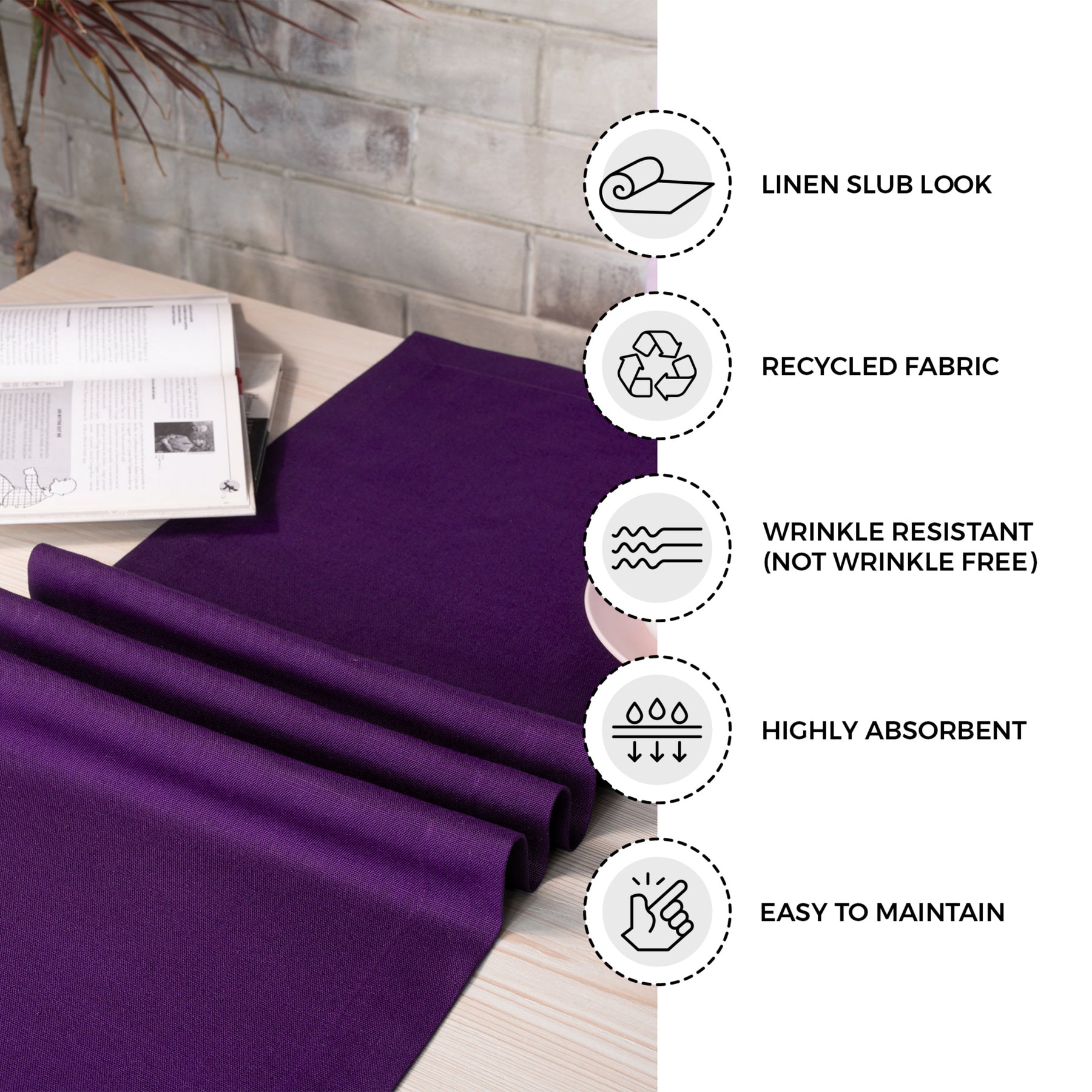Purple Linen Look Recycled Fabric Mitered Corner Table Runner