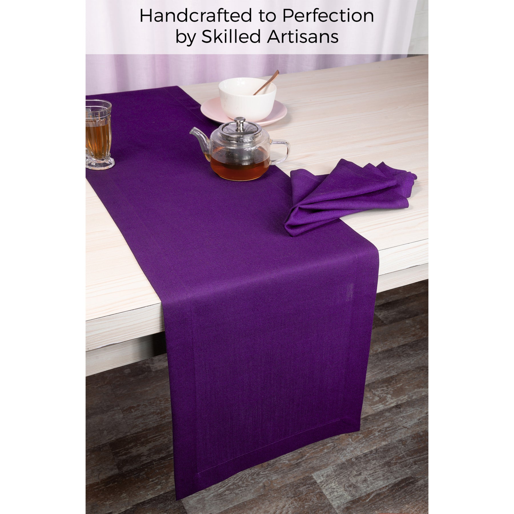 Purple Linen Look Recycled Fabric Mitered Corner Table Runner