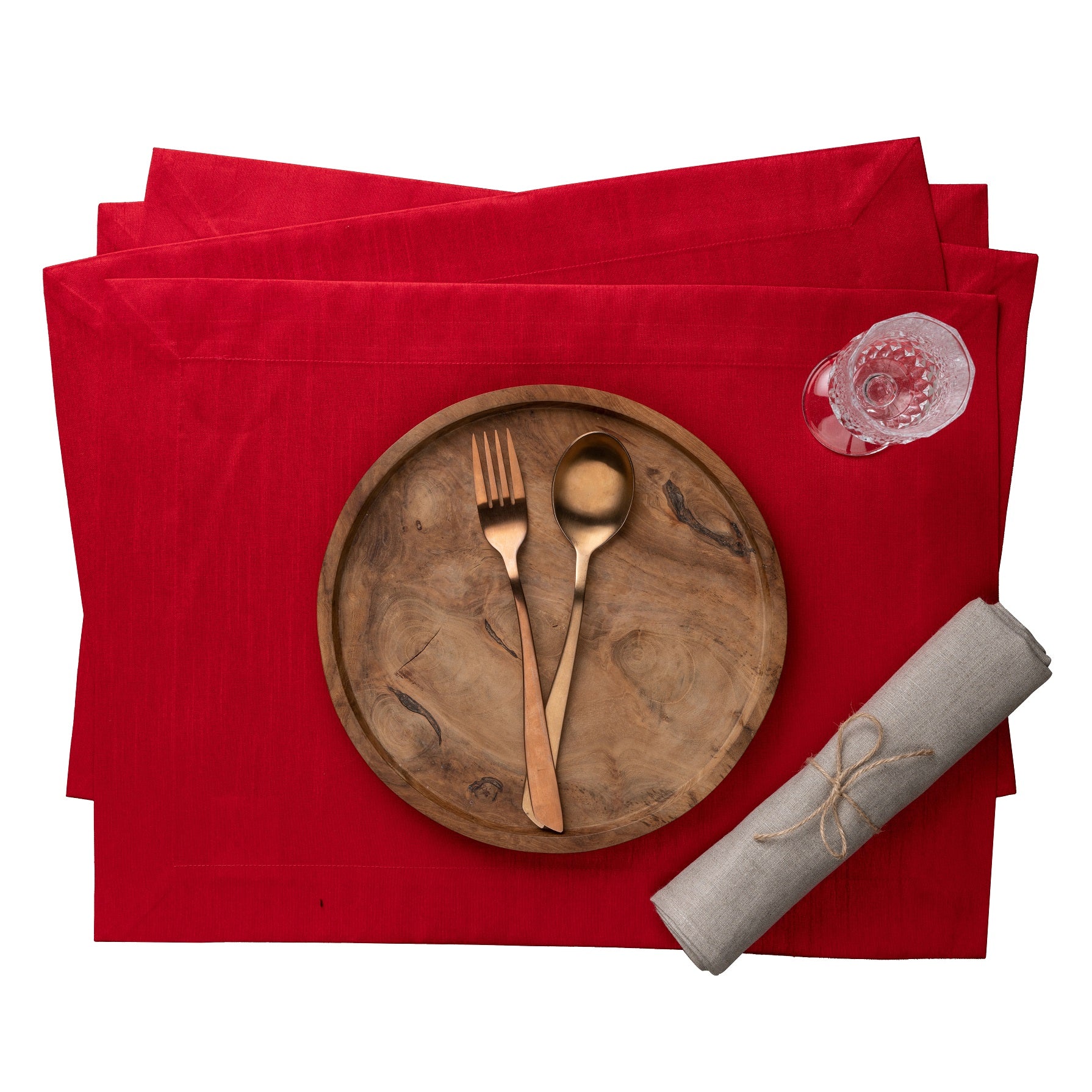 Tango Red Vegan Silk Placemats, Mitered Corner, 14 x 19 inch, 4 pcs