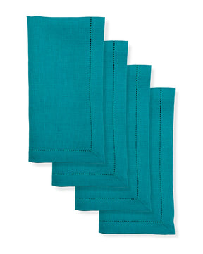 Teal Blue Linen Dinner Napkins 20 x 20 Inch Set of 4 - Hemstitch