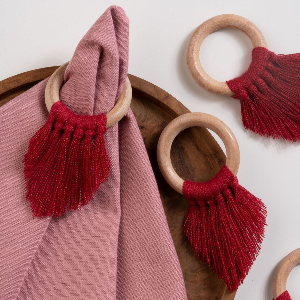 Red Napkin Rings With Fringe