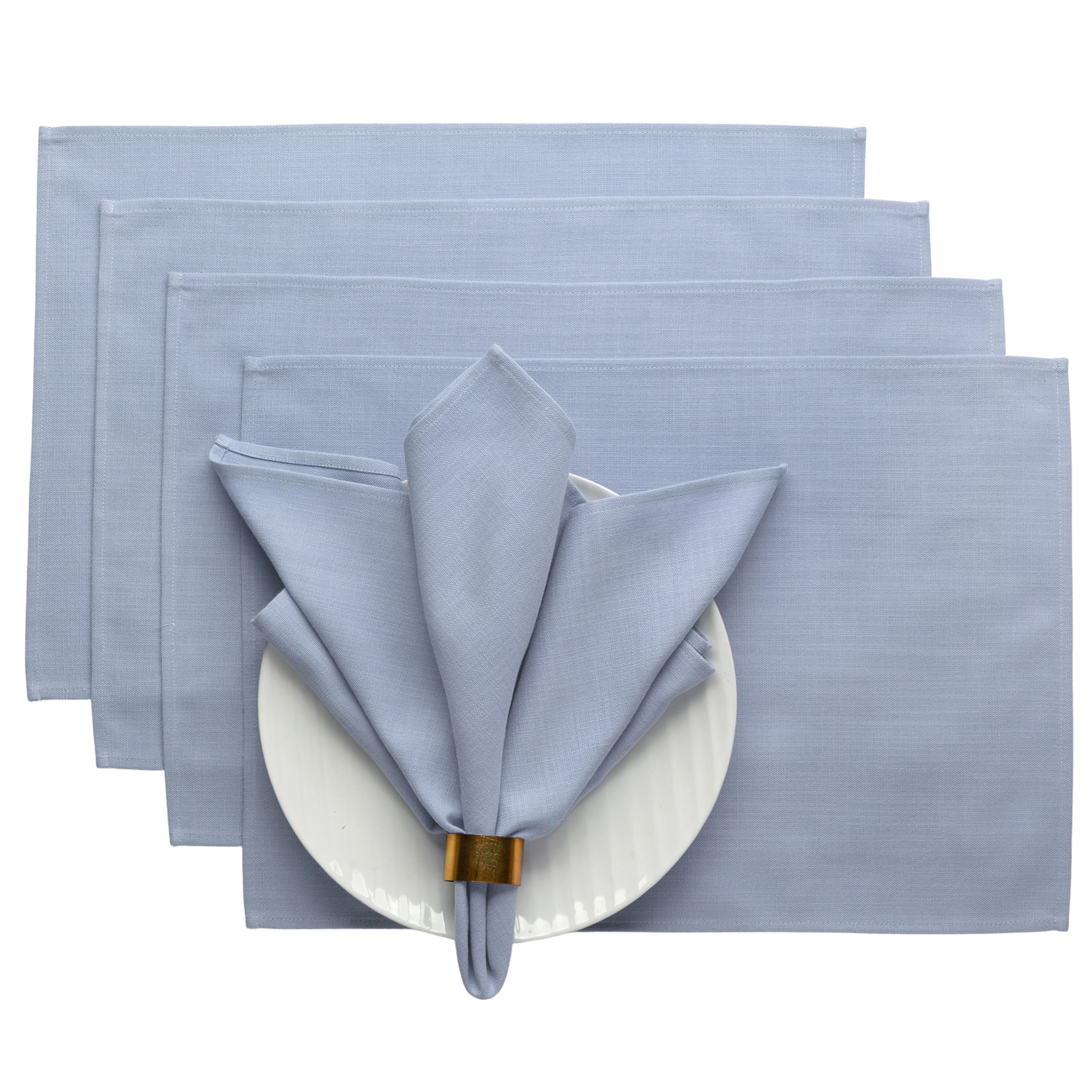 Light Blue Faux Linen Placemats, Plain, 13 x 18 inch, 4 pcs