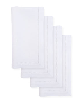 White Linen Dinner Napkins 20 x 20 Inch Set of 4 - Hemstitch