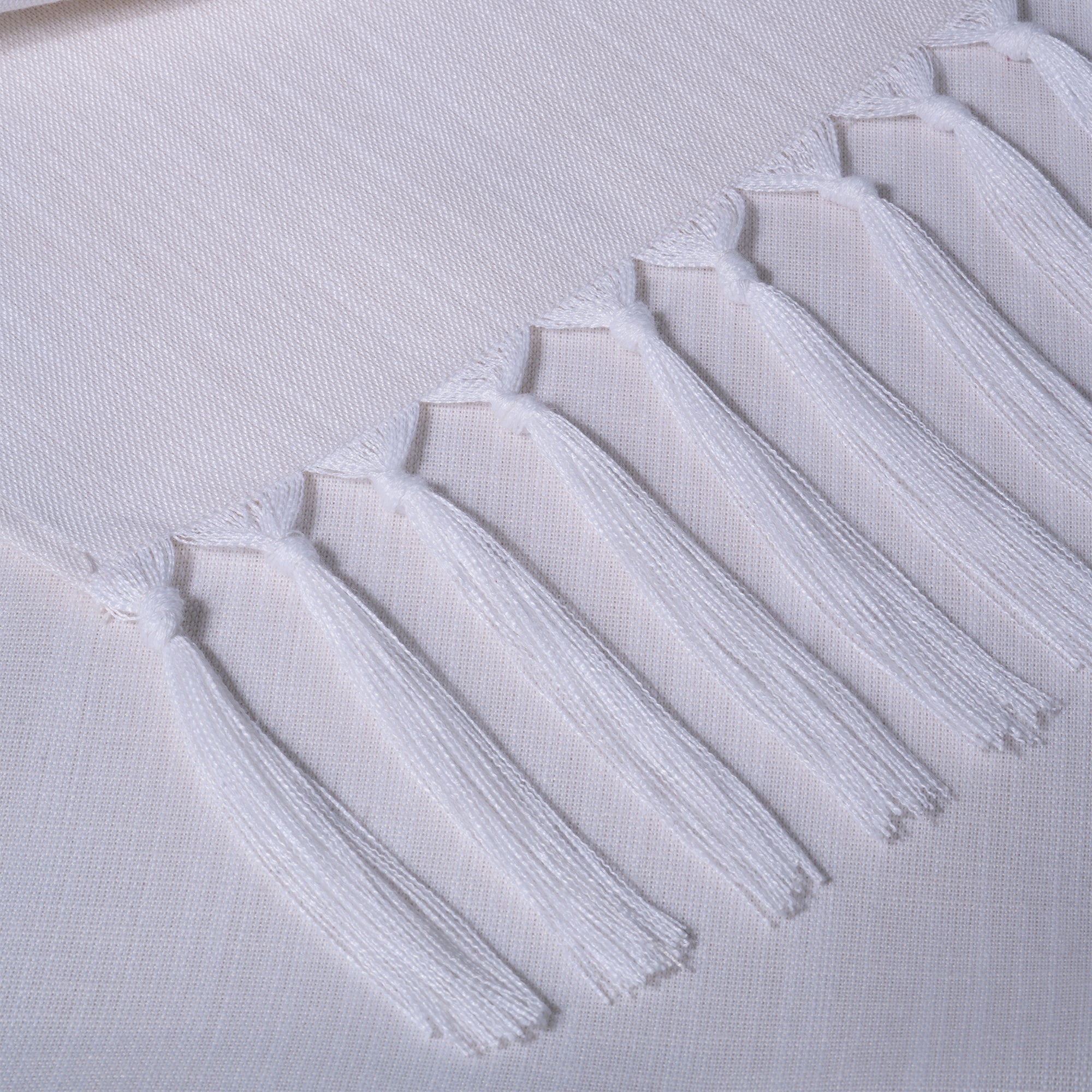 Chambray Cream & White Faux Linen Table Runner - Tassel