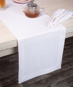 Chambray Cream and White Linen Textured Table Runner - Mitered Corner