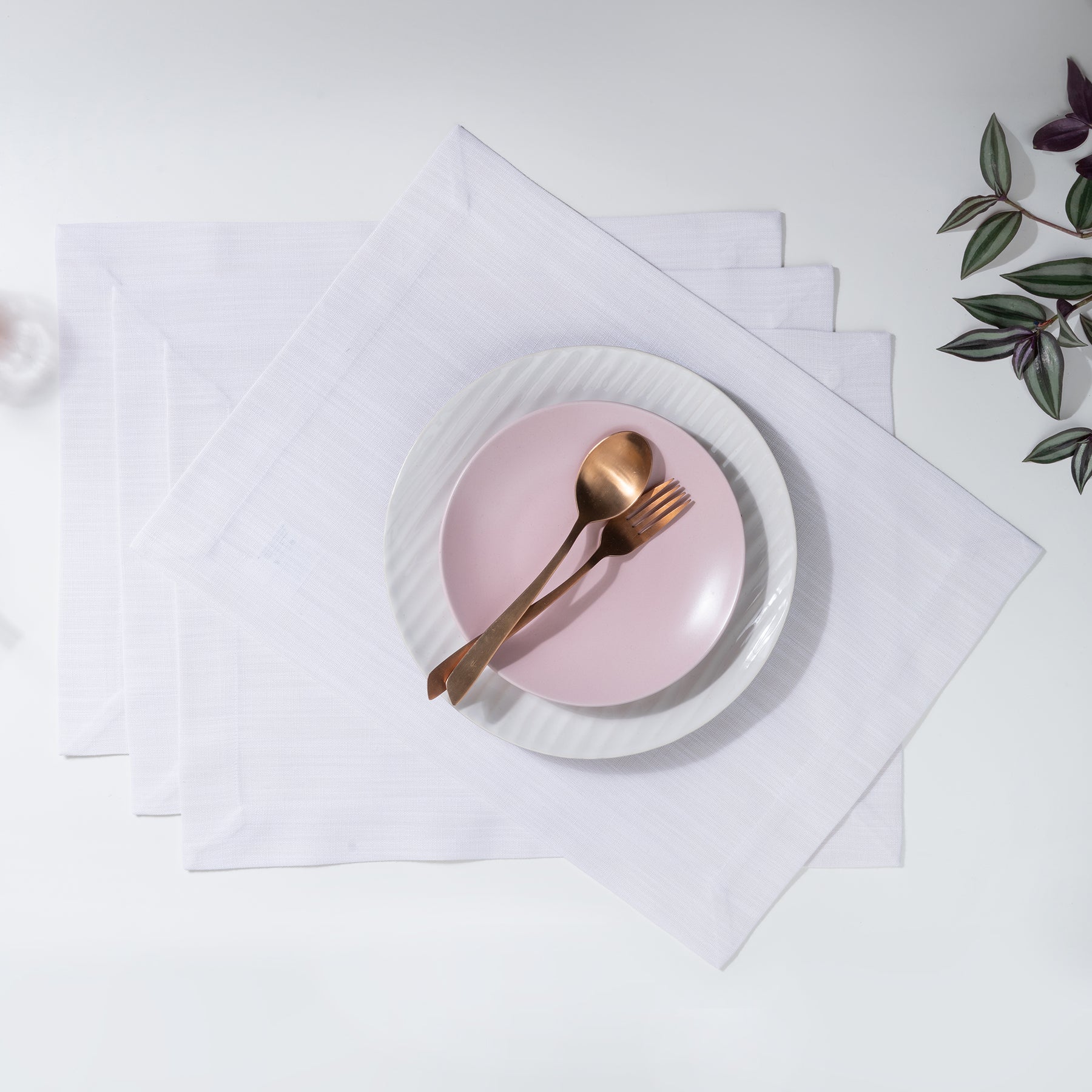White Linen Look Recycled Fabric Mitered Corner Placemats