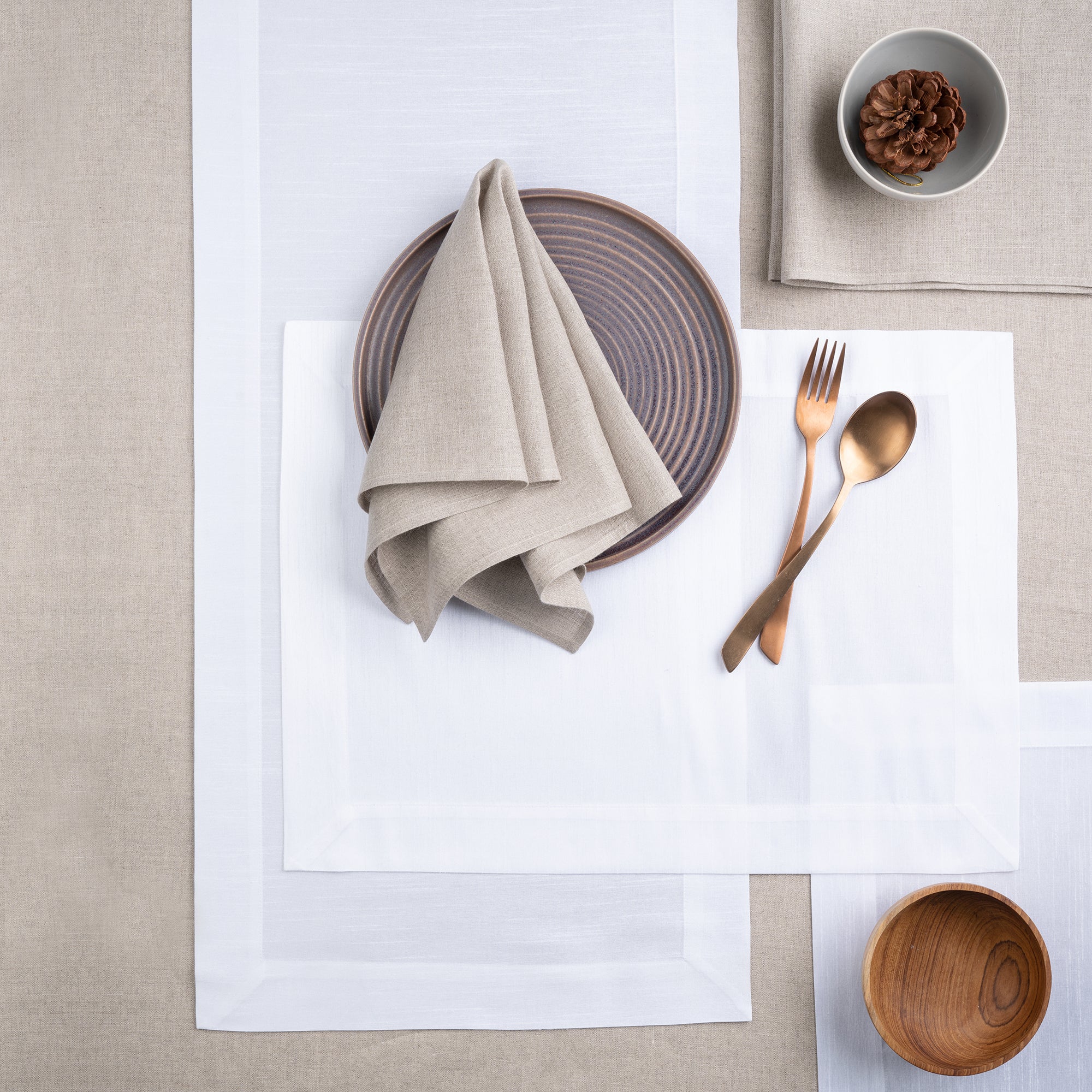 White Vegan Silk Placemats, Mitered Corner, 14 x 19 inch, 4 pcs