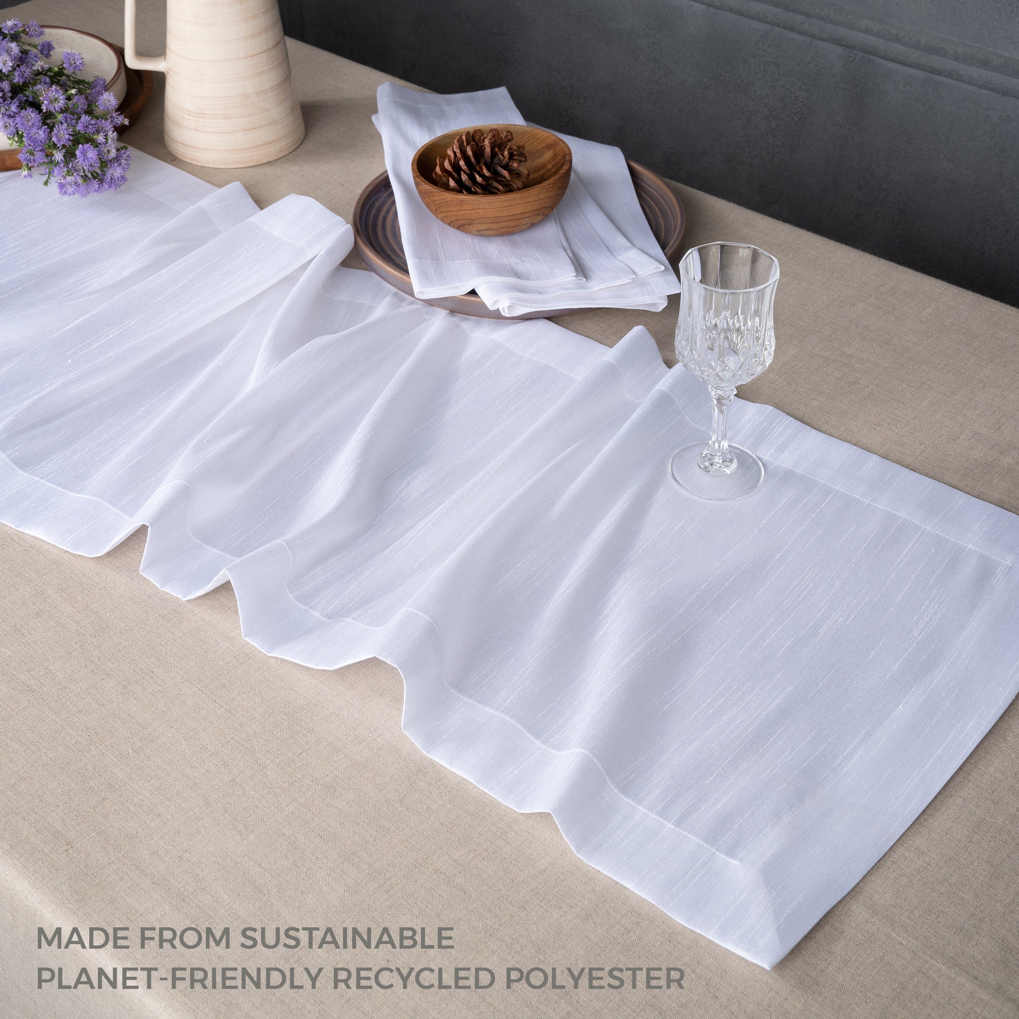 White Table Runner, Vegan Silk, Mitered Corner