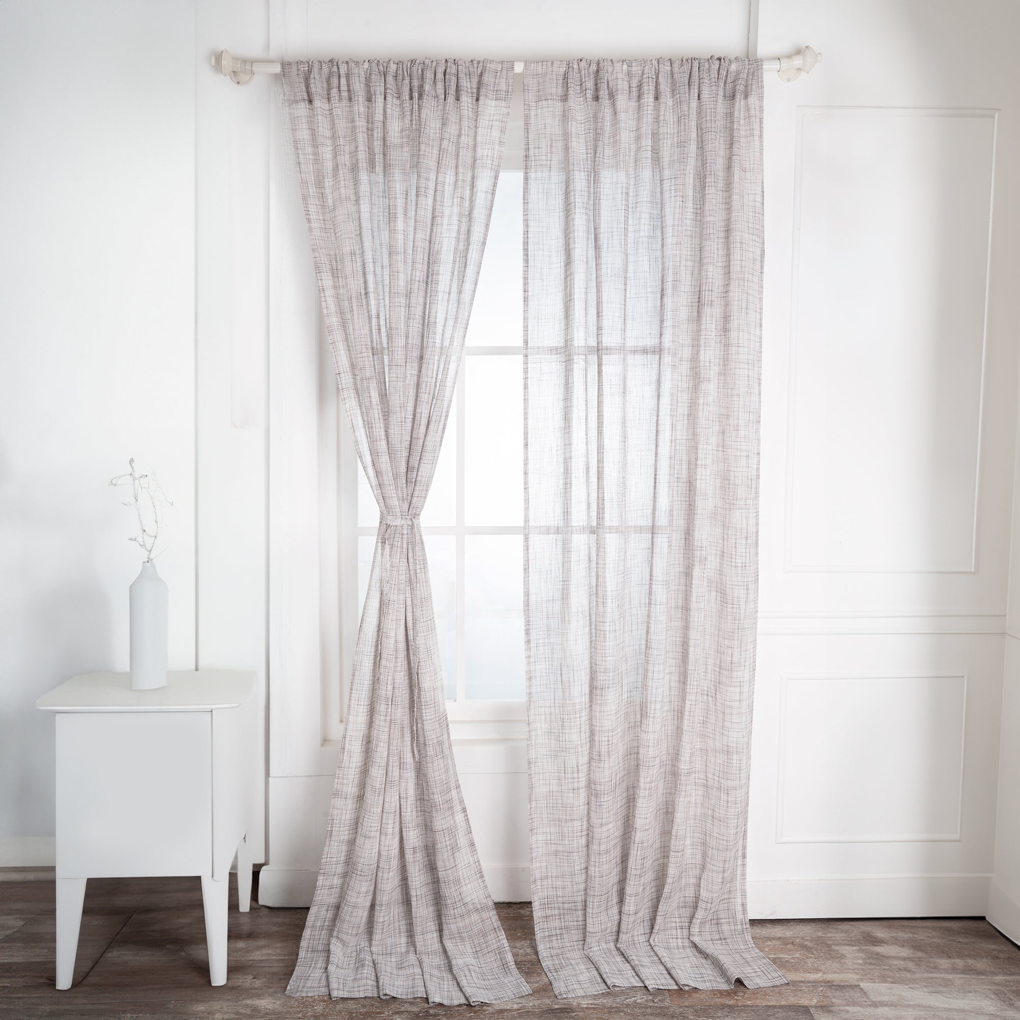 White and Grey Faux Jute Curtain