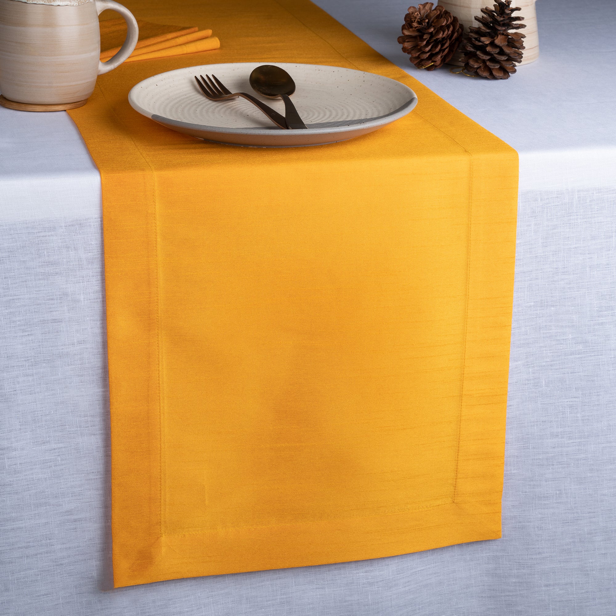 Yellow Table Runner, Vegan Silk, Mitered Corner