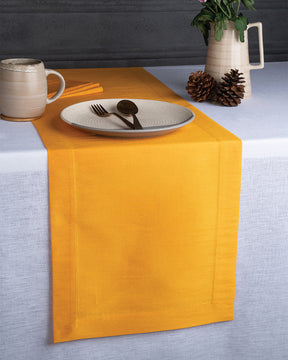 Yellow Silk Textured Table Runner - Mitered Corner