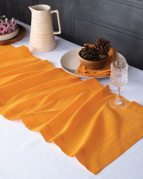 Yellow Luxurious Silk Look Recycled Fabric Table Runner