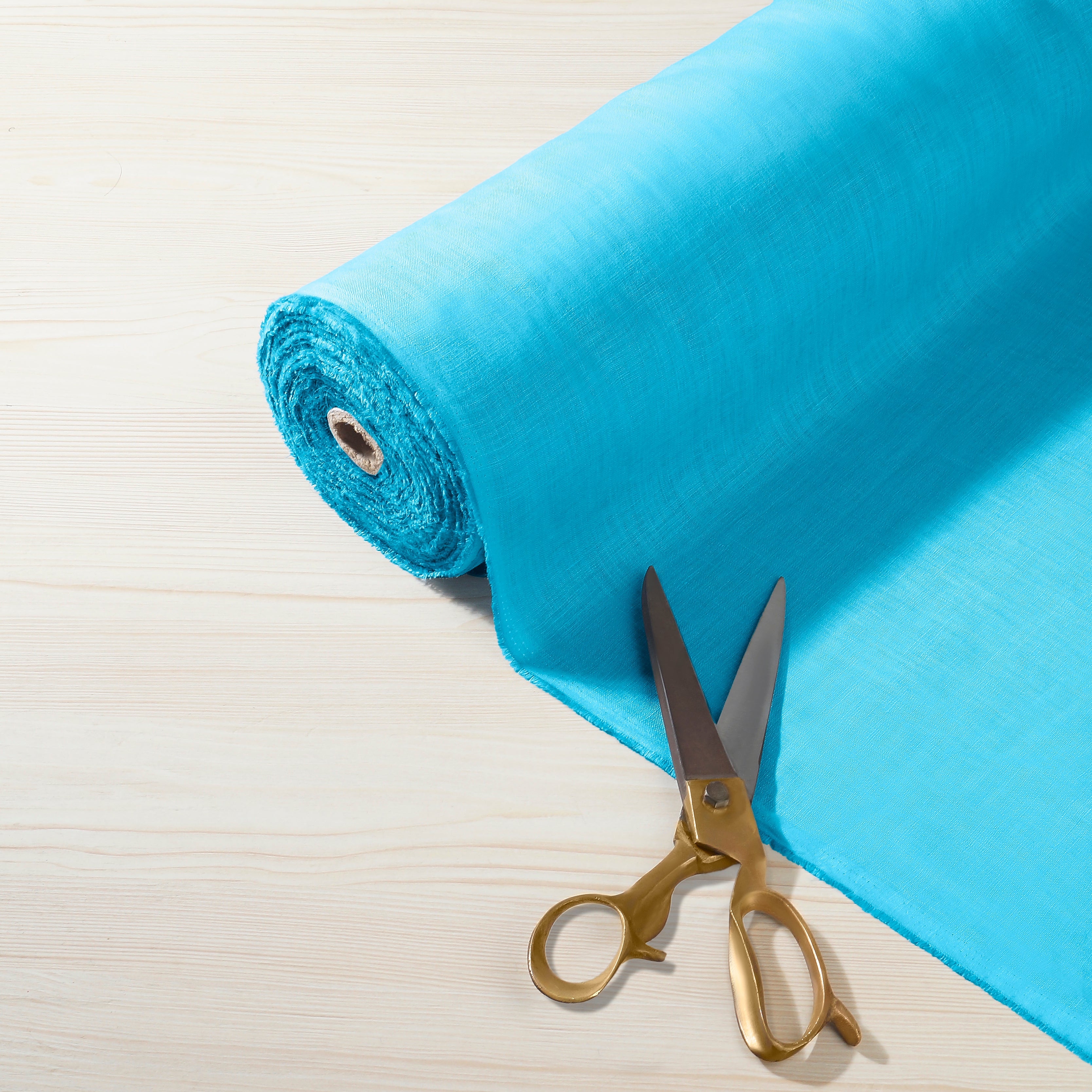 100% Pure Linen Fabric Cyan Blue