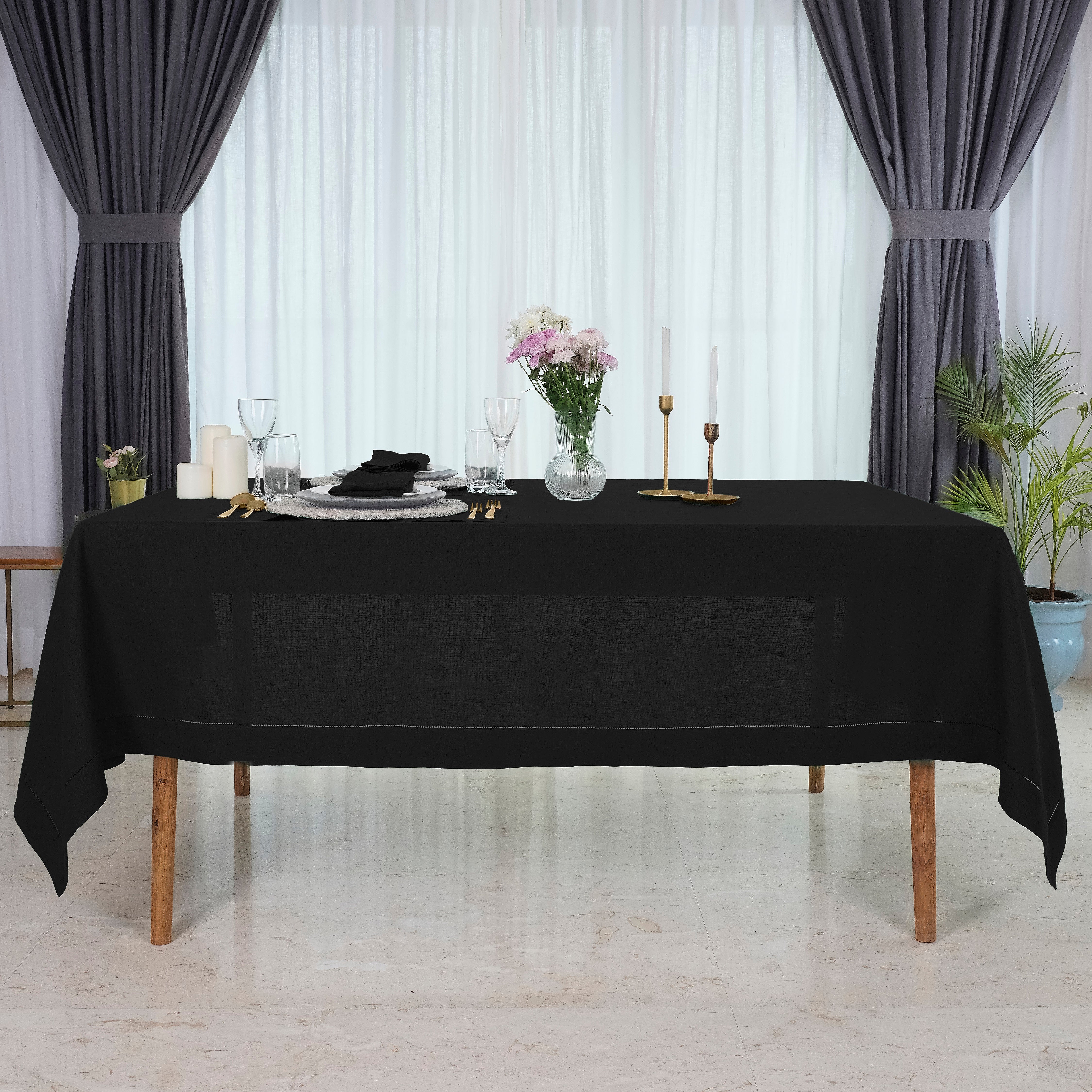 Black Linen Tablecloth, Hemstitch