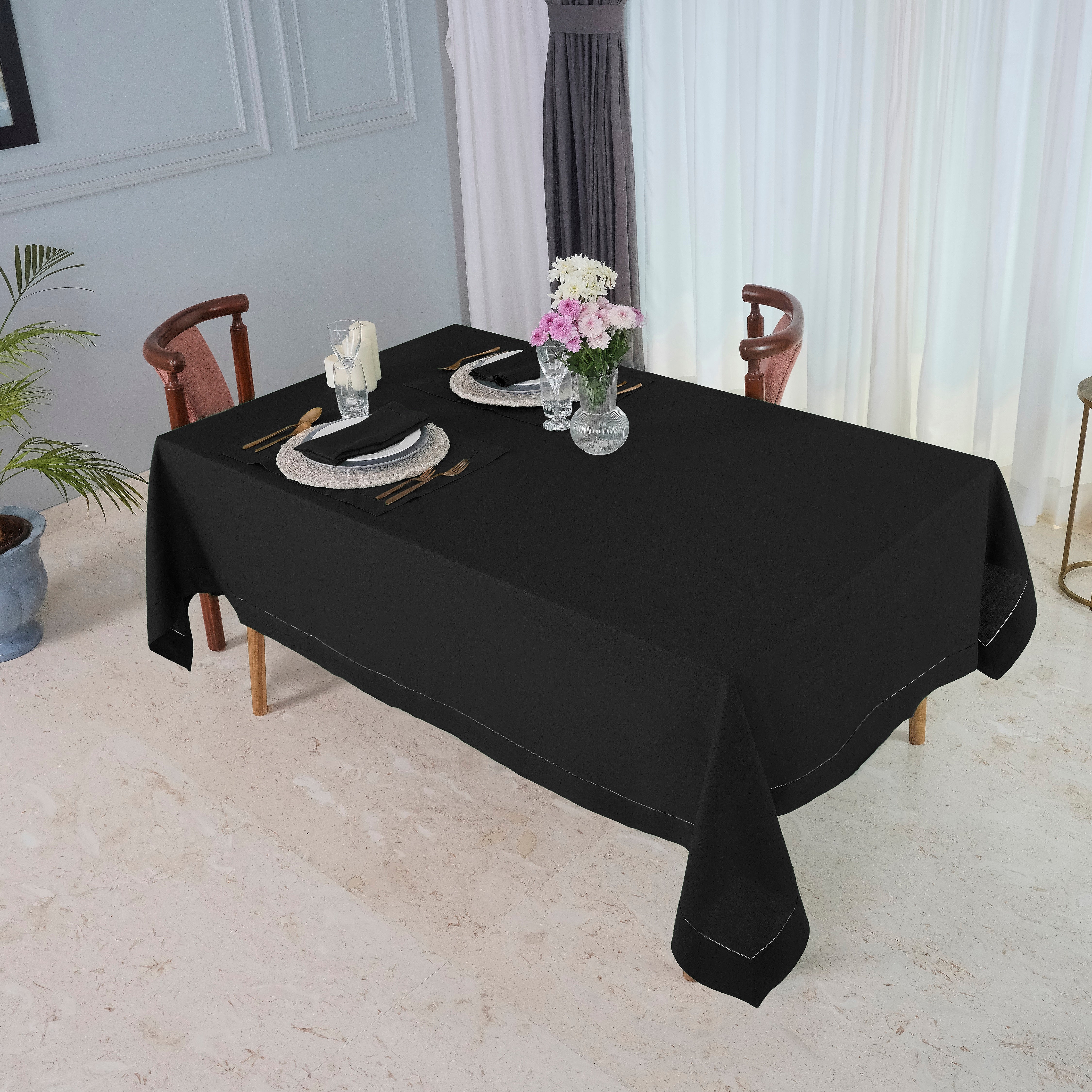 Black Linen Tablecloth, Hemstitch