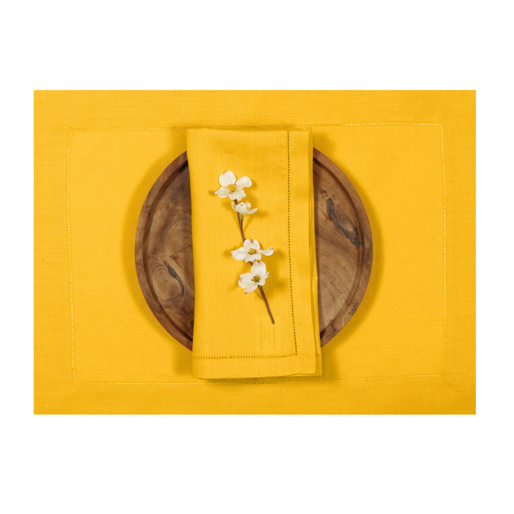 Sunflower Yellow Linen Placemats 14 x 19 Inch Set of 4 - Hemstitch