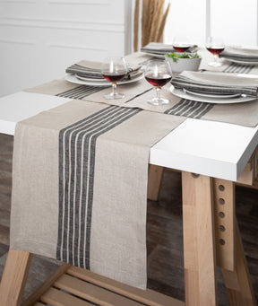 Natural and Black Farmhouse Linen Table Runner