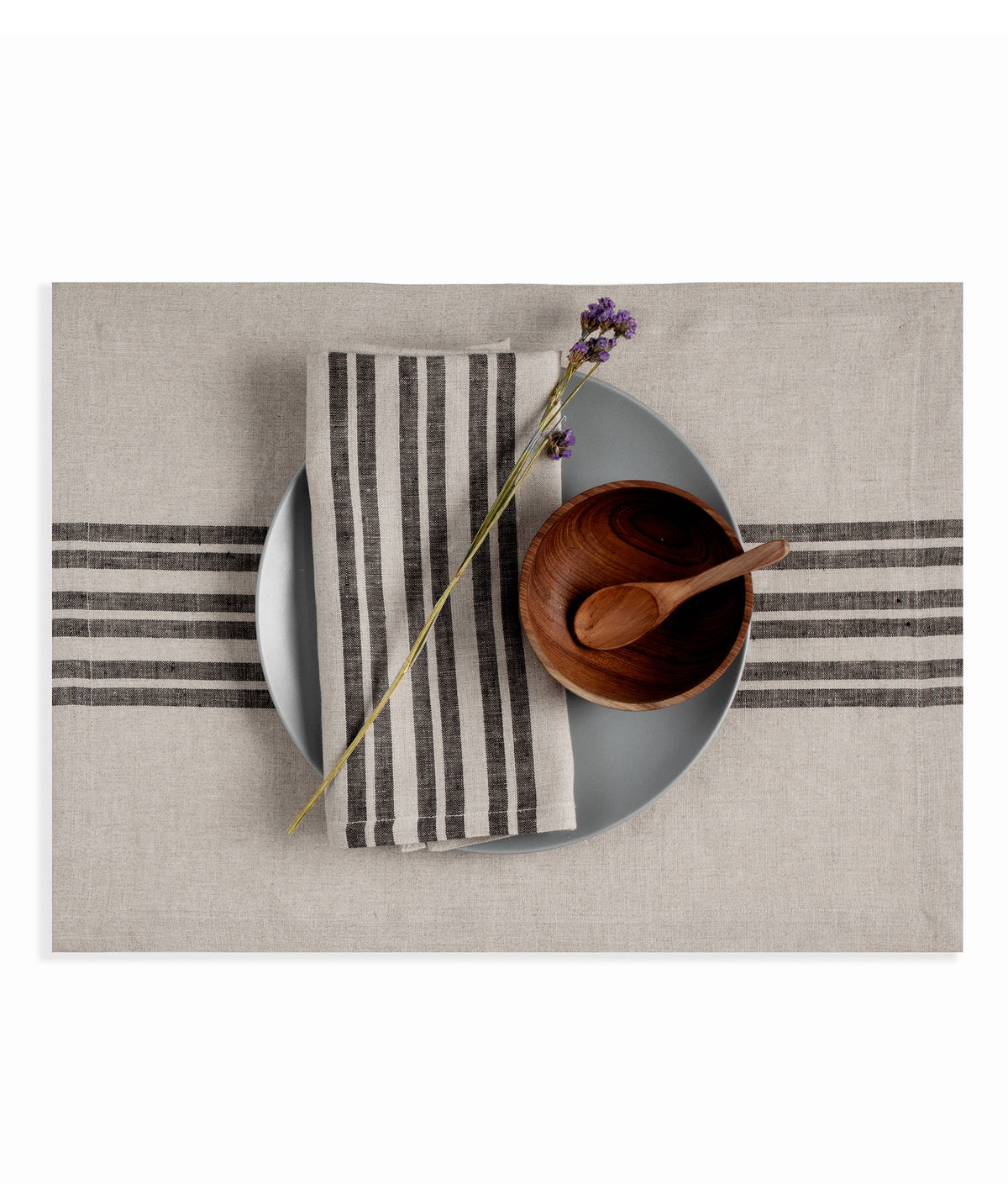 Natural and Black Farmhouse Linen Placemats