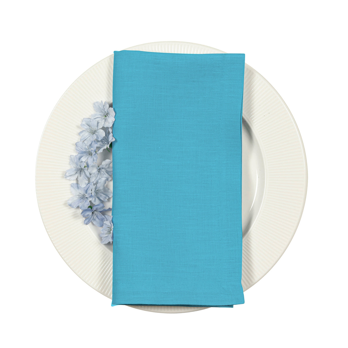 Cyan Blue Linen Dinner Napkins 18 x 18 Inch Set of 4 - Hemmed