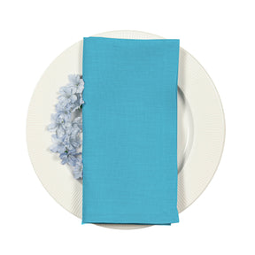 Cyan Blue Linen Dinner Napkins 18” - Hemmed