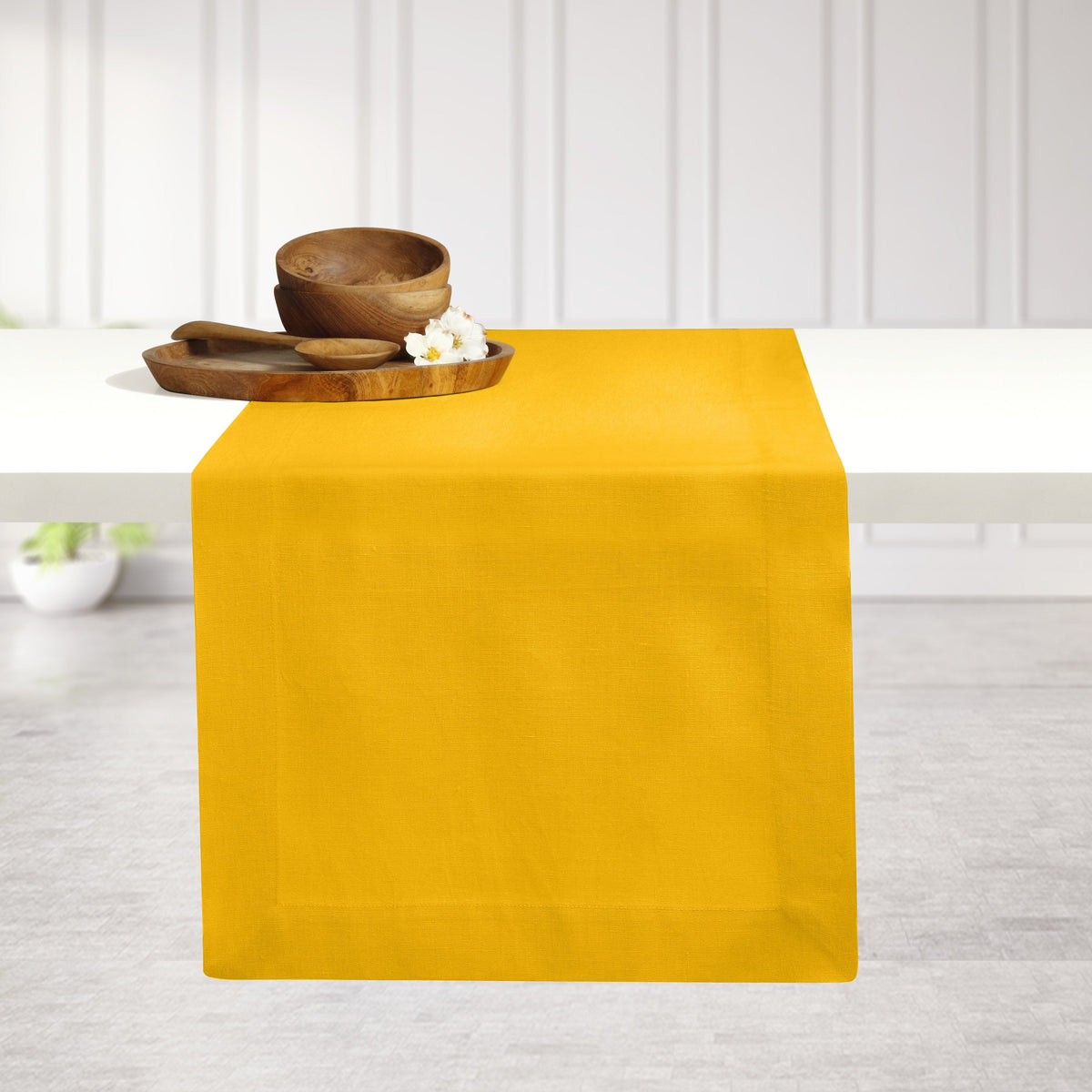 Sunflower Yellow Linen Table Runner - Hemmed