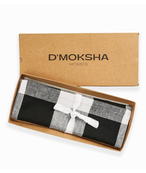 Buffalo Check Linen Table Runner - Black and White