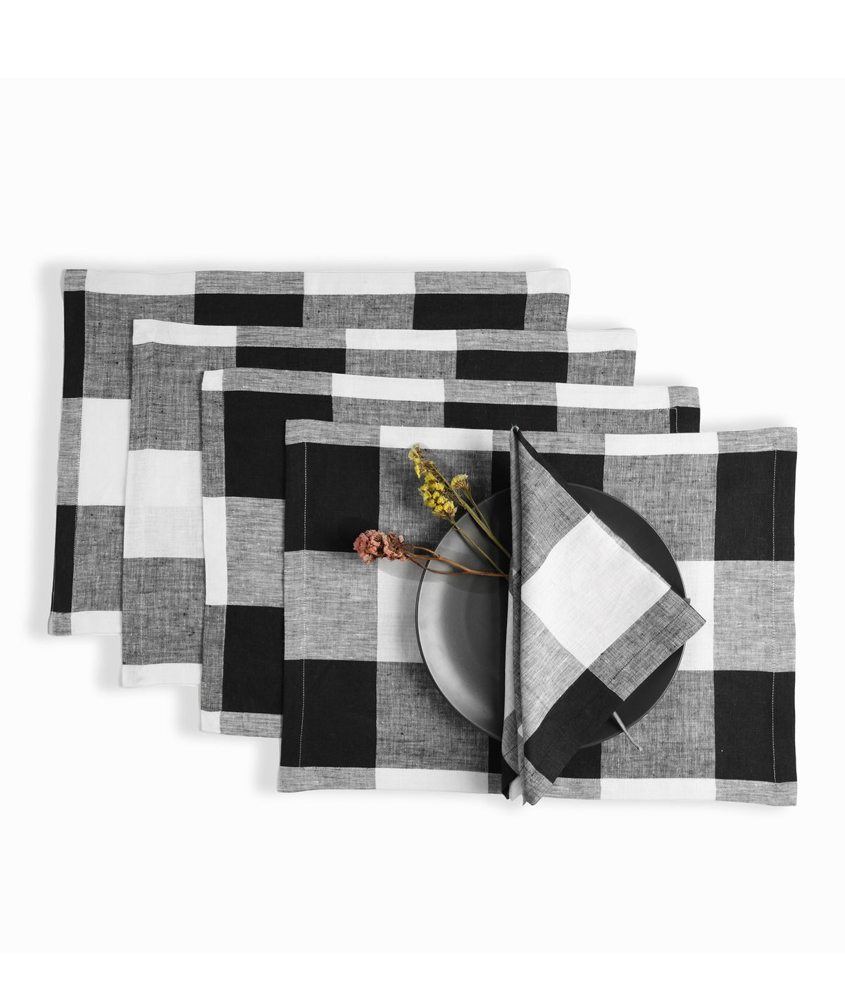 Black and White Buffalo Check Linen Placemats