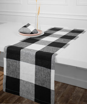 Buffalo Check Linen Table Runner - Black and White